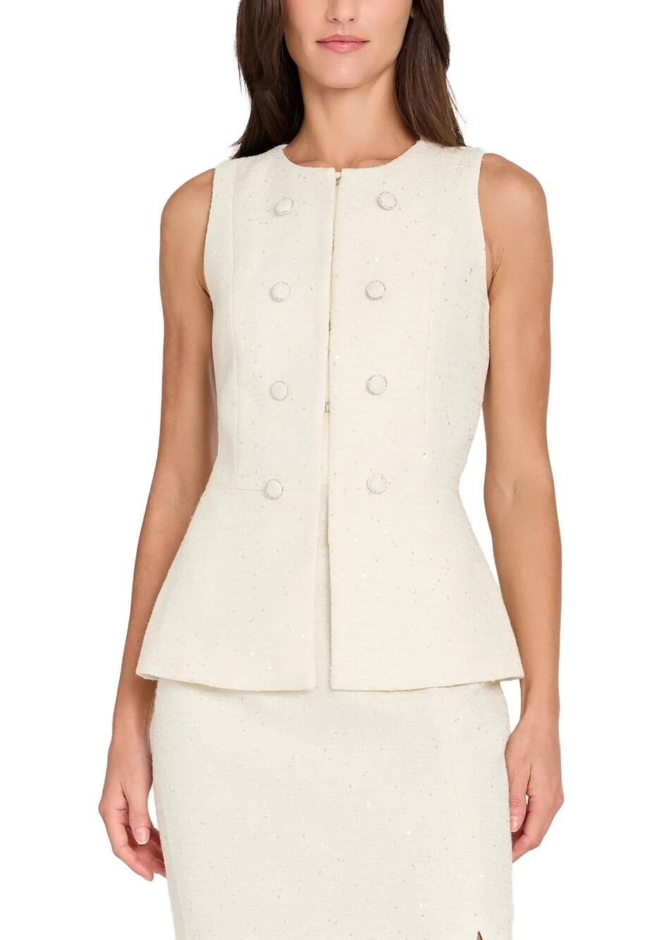 Tahari ASL Women's Multi Button Boucle Vest Ivory Size 12 3692